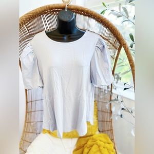 Cupio Woman's short, puff sleeve blouse, size XL, light blue, machine wash NWT